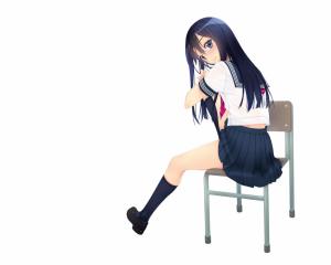 Anime Girls, Long Hair, School Uniform, Schoolgirls, Sitting, Chair, Anime wallpaper thumb