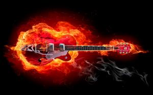 Fire guitar creative wallpaper thumb