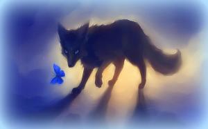 black fox with butterfly wallpaper thumb