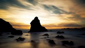 Beach Rocks Stones Ocean Sunset HD wallpaper thumb