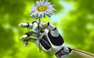 Creative robot, holds chamomile flower wallpaper thumb
