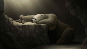 Teddy Bears, Cave, Polar Bears, Painting, Monochrome wallpaper thumb