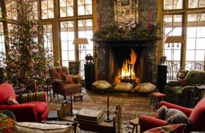 fir, fireplace, christmas, home, comfort, armchairs wallpaper thumb