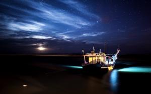 Boat Stars Night Moonlight Ocean HD wallpaper thumb