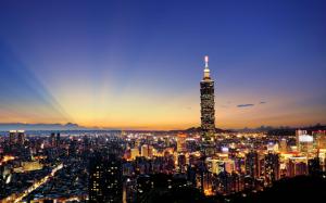 Taiwan, Taipei, city evening, sunset, houses, skyscrapers, lights wallpaper thumb