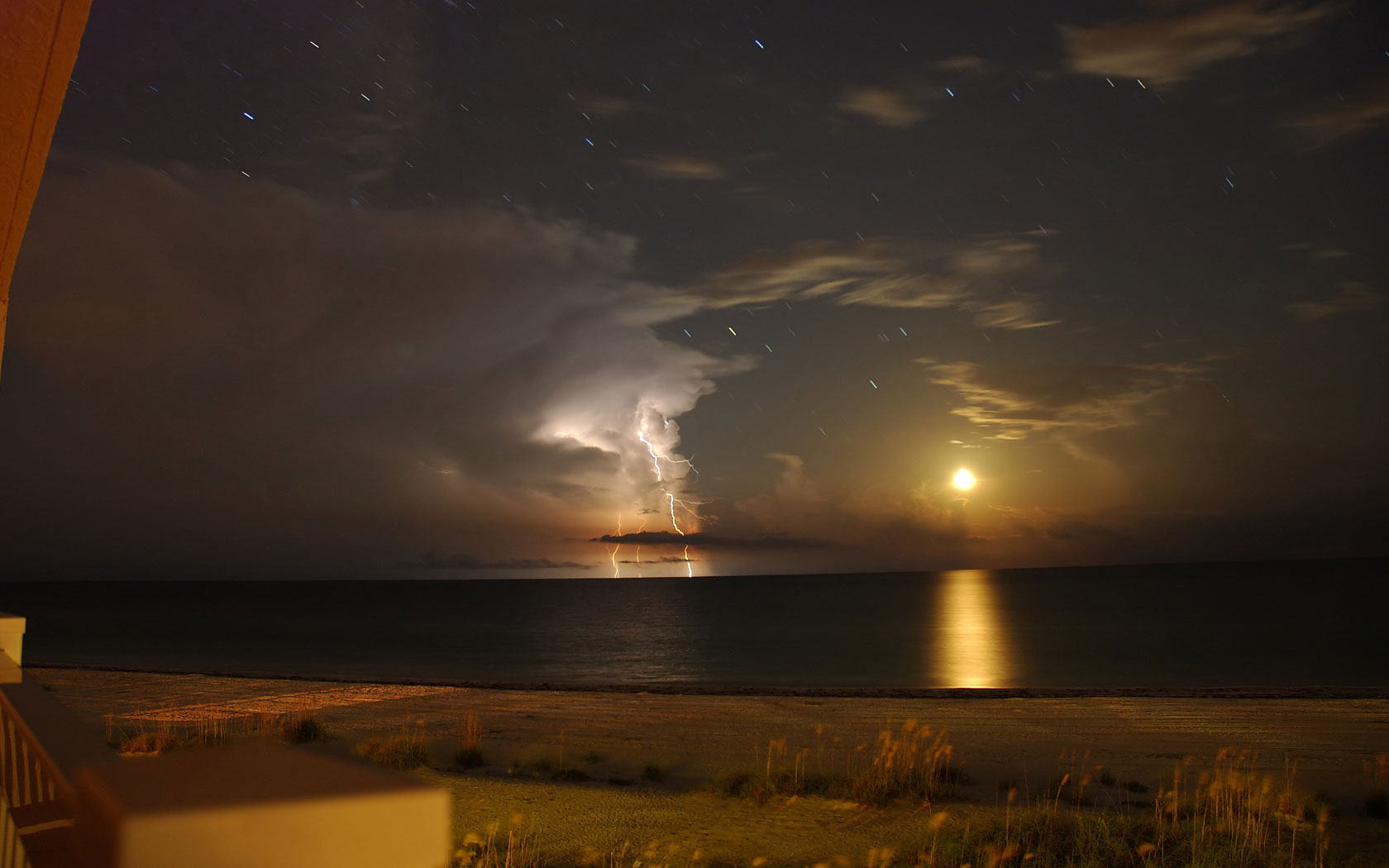 Storm Lightning Clouds Sun Ocean Water Beach Hd Wallpaper Nature And
