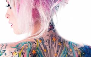 Colorful tattoos and pink hair wallpaper thumb