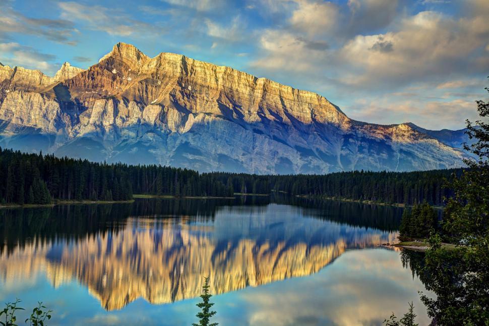 Mountains, trees, reflection, sky, clouds, landscape wallpaper,mountains HD wallpaper,trees HD wallpaper,reflection HD wallpaper,clouds HD wallpaper,landscape HD wallpaper,2048x1365 wallpaper