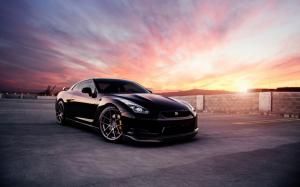 Nissan GT-R black car at sunset wallpaper thumb