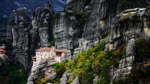 Greece, Meteora, mountains, house, rocks, trees wallpaper thumb
