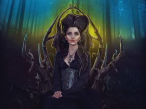 Fantasy girl, black dress, forest wallpaper thumb