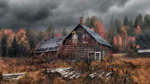 Old house, autumn, forest wallpaper thumb
