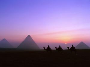 Egypt Pyramids Camels Silhouette Sunset HD wallpaper thumb