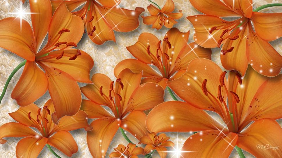 Tiger Lilies wallpaper,firefox persona HD wallpaper,orange HD wallpaper,sparkles HD wallpaper,floral HD wallpaper,summer HD wallpaper,lily HD wallpaper,flowers HD wallpaper,3d & abstract HD wallpaper,1920x1080 wallpaper