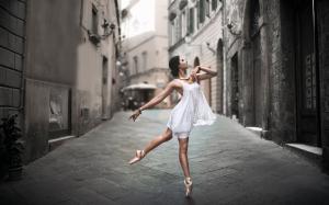 White dress girl dance in the street wallpaper thumb