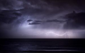 Storm Lightning Purple Clouds Ocean HD wallpaper thumb