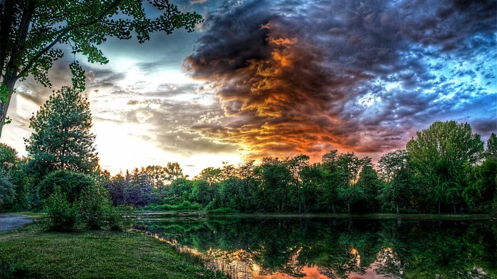 Clouds Pond Reflection HDR Trees HD wallpaper,nature HD wallpaper,trees HD wallpaper,clouds HD wallpaper,reflection HD wallpaper,hdr HD wallpaper,pond HD wallpaper,1920x1080 wallpaper