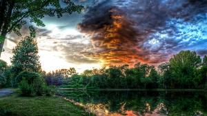 Clouds Pond Reflection HDR Trees HD wallpaper thumb