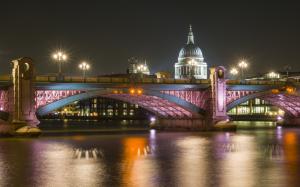 London, river Thames, bridge, cathedral, night, lights wallpaper thumb