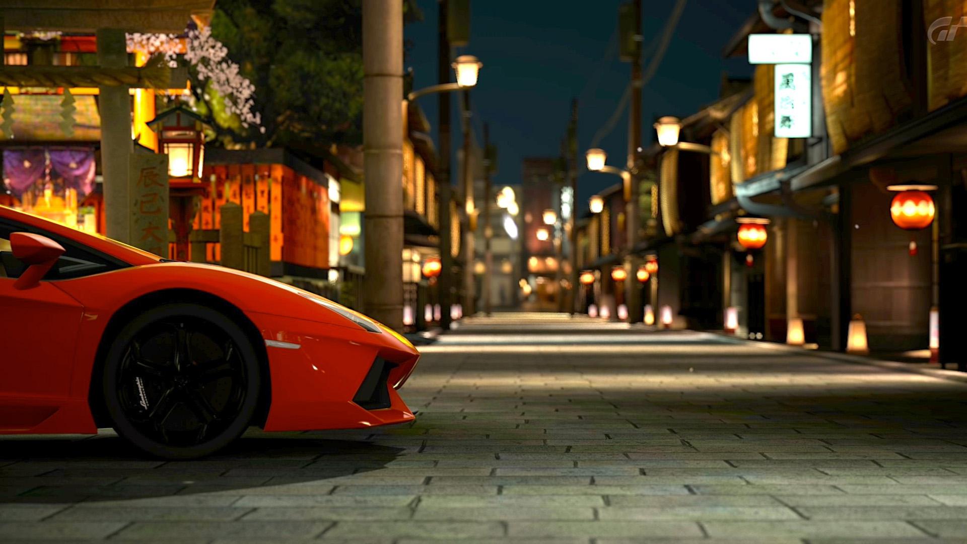 Orange Lamborghini, night, street, desktop wallpaper | nature and