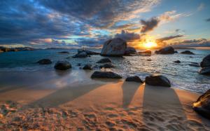 Beach Sunset Rocks Stones Ocean Clouds HD wallpaper thumb