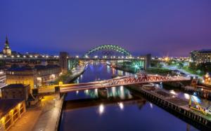 Gateshead, England, river, bridge, night city, buildings wallpaper thumb