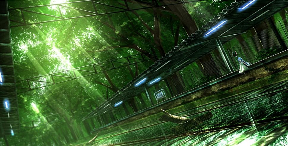 Anime Girls, Nature, Train Station, Trees, Water wallpaper,anime girls HD wallpaper,nature HD wallpaper,train station HD wallpaper,trees HD wallpaper,water HD wallpaper,2400x1222 wallpaper