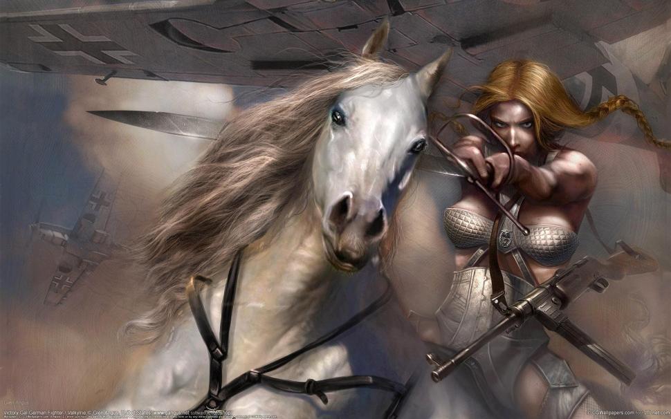 Ride Of The Valkyrie wallpaper,horse HD wallpaper,horse and girl HD wallpaper,woman HD wallpaper,warrior HD wallpaper,valkyrie HD wallpaper,armed HD wallpaper,warbird HD wallpaper,me109 HD wallpaper,me 109 HD wallpaper,girl HD wallpaper,plane HD wallpaper,1920x1200 wallpaper