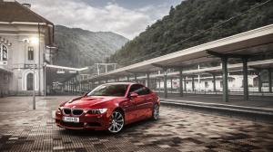 BMW M3 E92 coupe red car, rail station wallpaper thumb