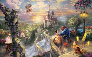 Beauty and the Beast Disney Castle Rainbow HD wallpaper thumb