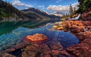 Lake River Landscape Forest Mountains Rocks Stones Reflection HD wallpaper thumb