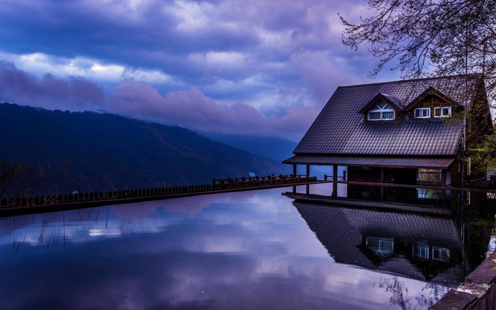 Cabin and infinity pool wallpaper,nature HD wallpaper,1920x1200 HD wallpaper,cloud HD wallpaper,sunset HD wallpaper,mountain HD wallpaper,pool HD wallpaper,cabin HD wallpaper,1920x1200 wallpaper