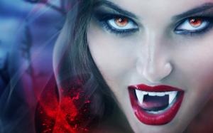 Model, Blood Spatter, Vampires, Juicy Lips, Red Eyes wallpaper thumb