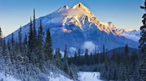 Alberta, Banff National Park, Canada, mountains, trees, snow, road wallpaper thumb