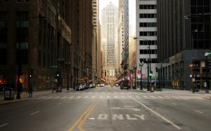 City street of Chicago in USA, skyscrapers wallpaper thumb