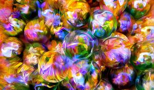 rendering, balls, blurred, petals, reflection wallpaper thumb
