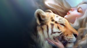 Fantasy girl with tiger wallpaper thumb