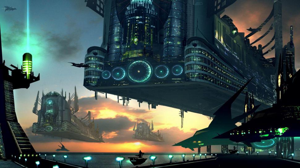 Floating futuristic structures wallpaper,fantasy HD wallpaper,1920x1080 HD wallpaper,spaceship HD wallpaper,structure HD wallpaper,ocean HD wallpaper,future HD wallpaper,architecture HD wallpaper,1920x1080 wallpaper