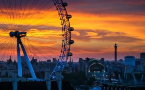 London, England, Ferris wheel, sunset, city, house wallpaper thumb