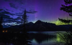 Beautiful night, Banff National Park, Alberta, Canada, lake, northern lights wallpaper thumb