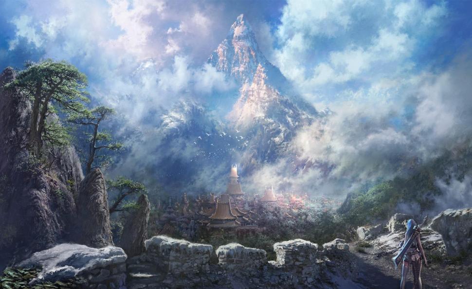 Blade and soul, mountains, rock, girl, art wallpaper,blade and soul HD wallpaper,mountains HD wallpaper,rock HD wallpaper,girl HD wallpaper,1920x1176 wallpaper