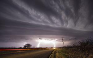 Lightning Clouds Storm Road HD wallpaper thumb