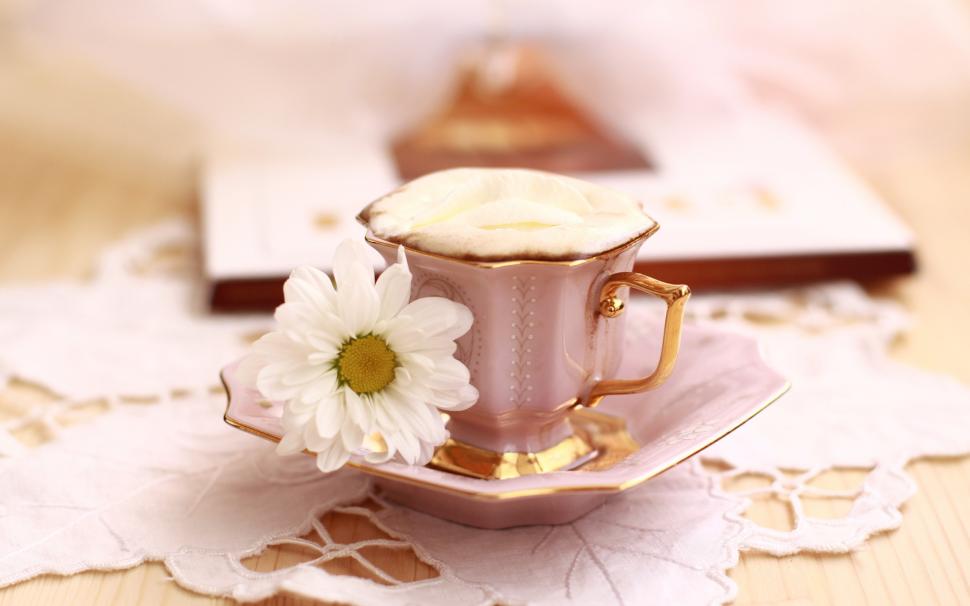 Still life theme, a cup of coffee with flower wallpaper,Theme HD wallpaper,Cup HD wallpaper,Coffee HD wallpaper,Flower HD wallpaper,2560x1600 wallpaper