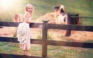 Cute child, little girl, white dress, fence wallpaper thumb