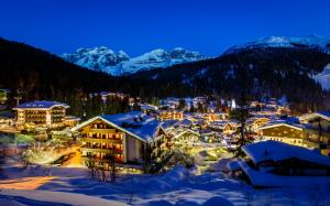 Italy, Alps, mountains, city, snow, trees, lights, night wallpaper thumb