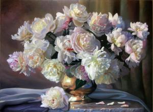 Flowers Zbigniew Kopania Painting Life White Peonies HD Background wallpaper thumb