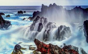 Landscape, Nature, Sea, Rock, Coast, Horizon, Waterfall, Easter Island, Chile wallpaper thumb