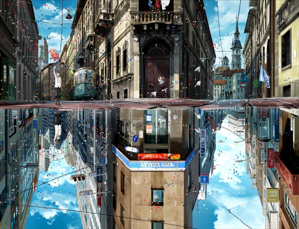 Anime, Street, Architecture, Reflection wallpaper,anime wallpaper,street wallpaper,architecture wallpaper,reflection wallpaper,1280x981 wallpaper,1280x981 wallpaper