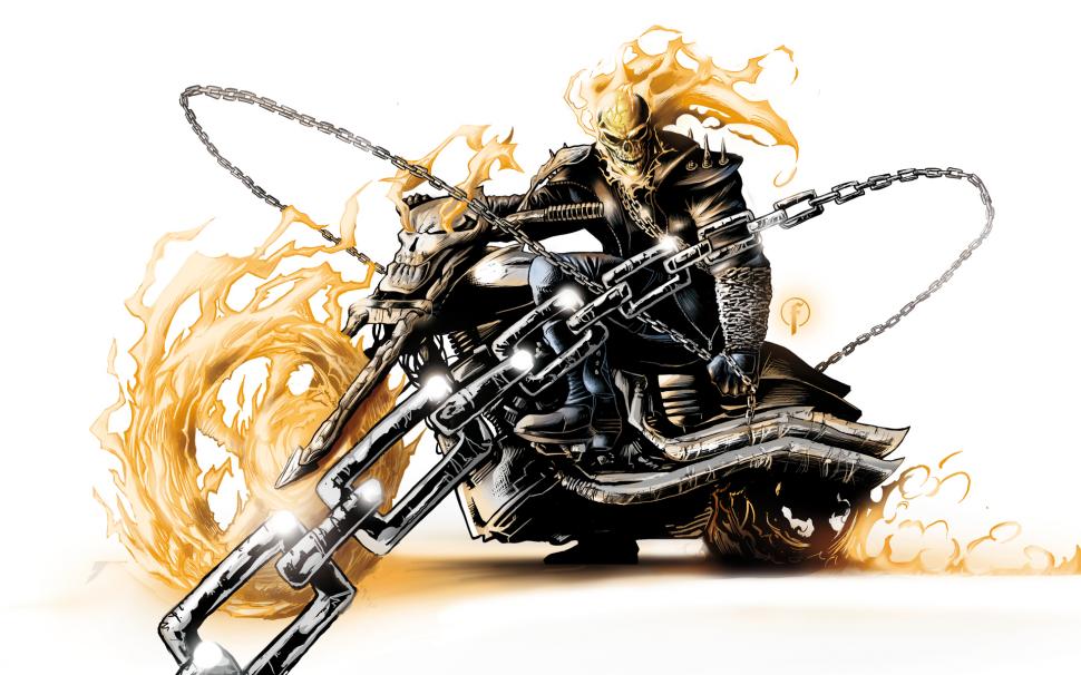 Ghost Rider Marvel Skull Fire Chains Motorcycle White HD wallpaper | anime  | Wallpaper Better