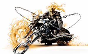 Ghost Rider Marvel Skull Fire Chains Motorcycle White HD wallpaper thumb
